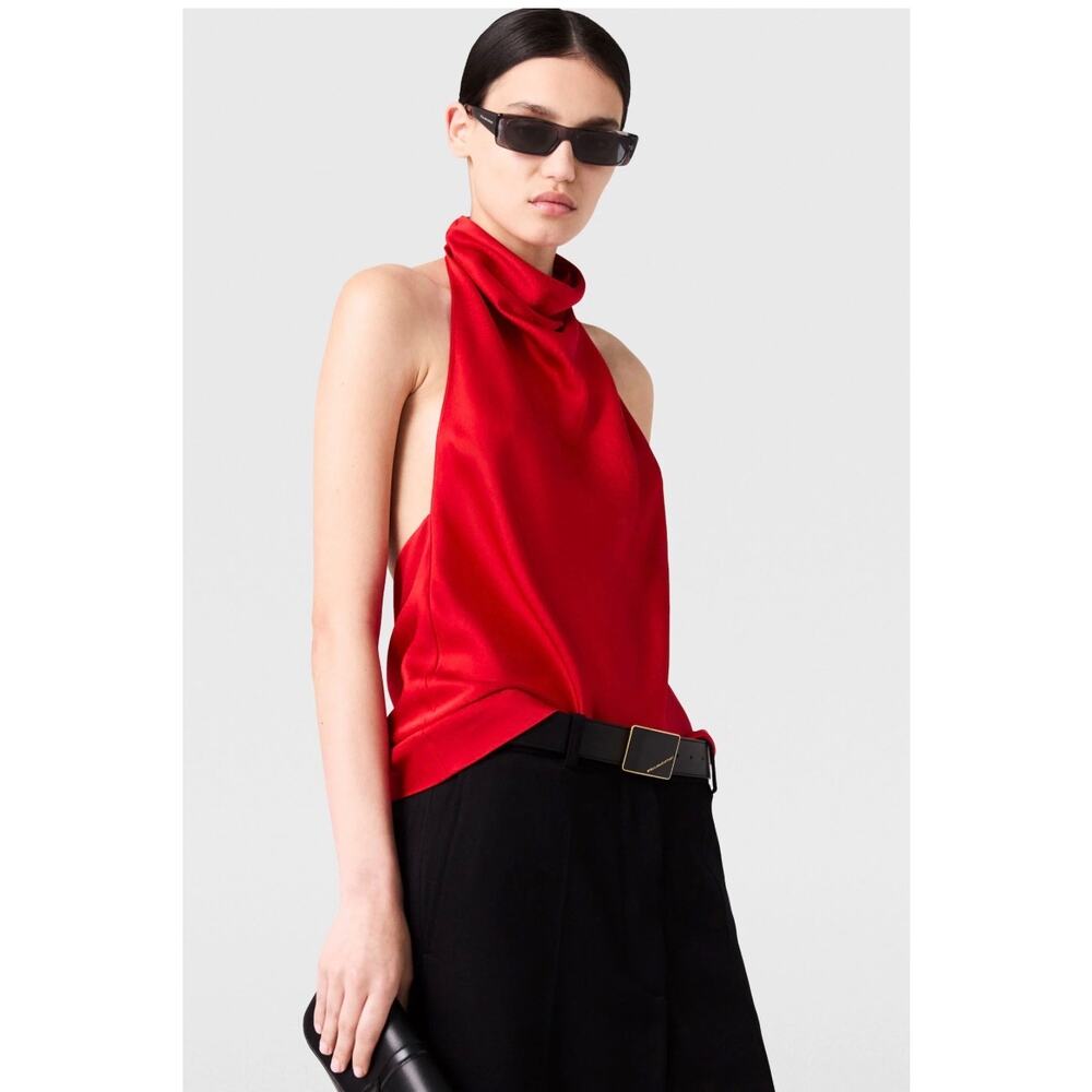 Stella McCartney Satin Halterneck Top in Lipstick Red IT 38 US 2